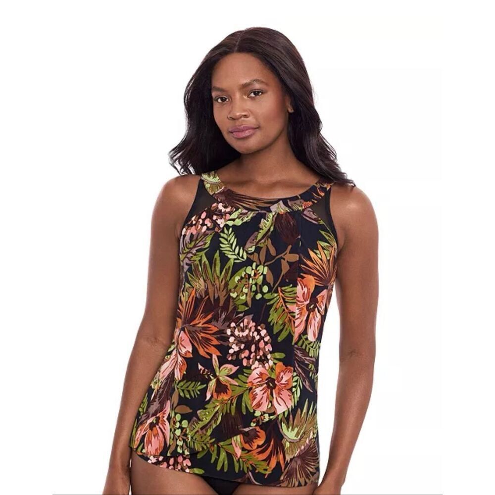 Miraclesuit Botanico Ursula Printed Crossover Underwire Tankini Top Black Palm 1